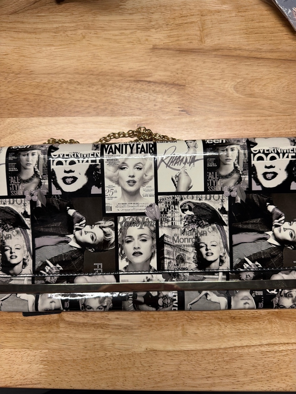 Vintage Magazine Print Collage Clutch Bag Black White Marilyn Monroe Madonna
